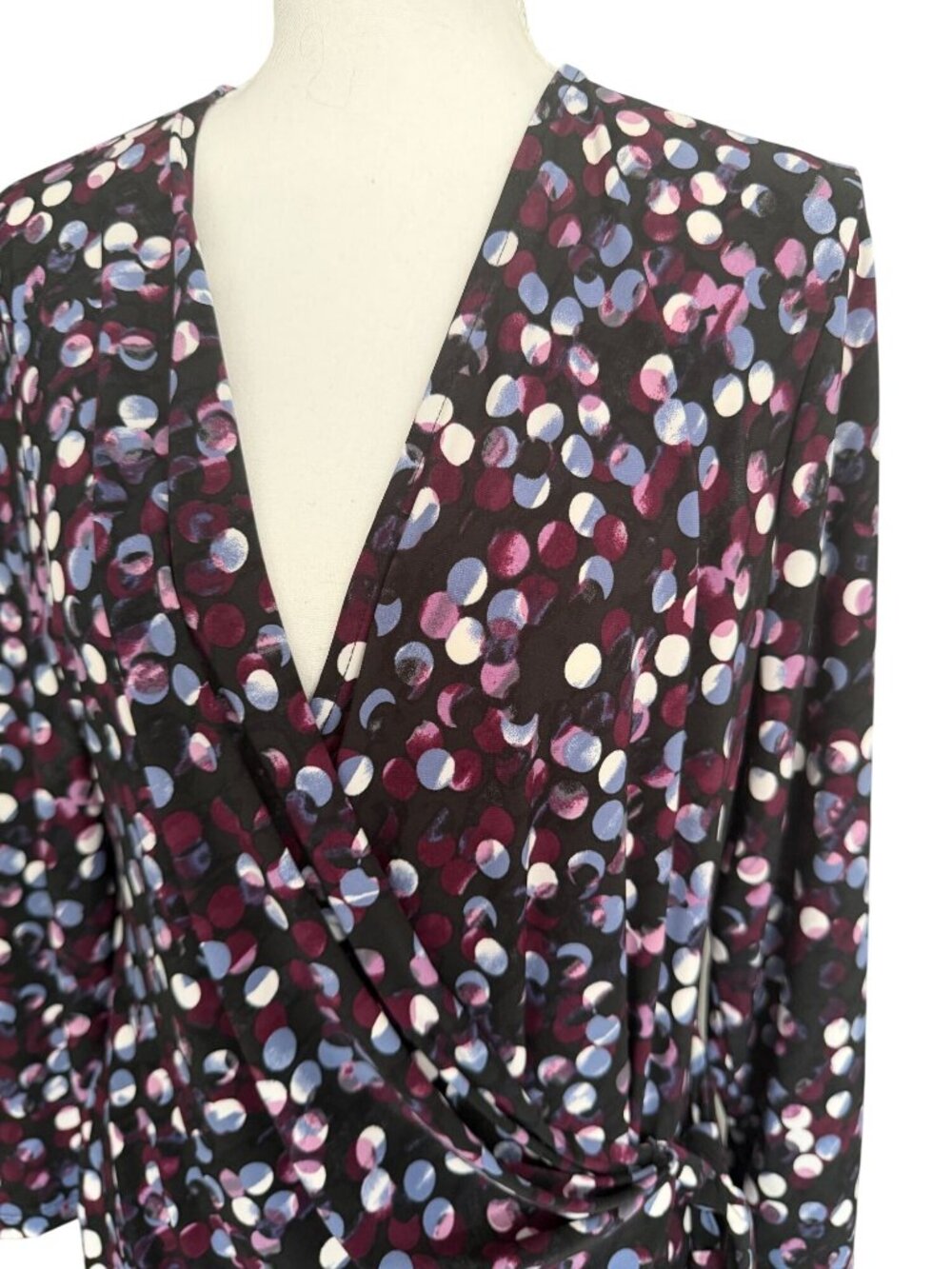 ANNE KLEIN Purple Patterned Stretch Wrap Dress Size Large - Picture 3 of 11